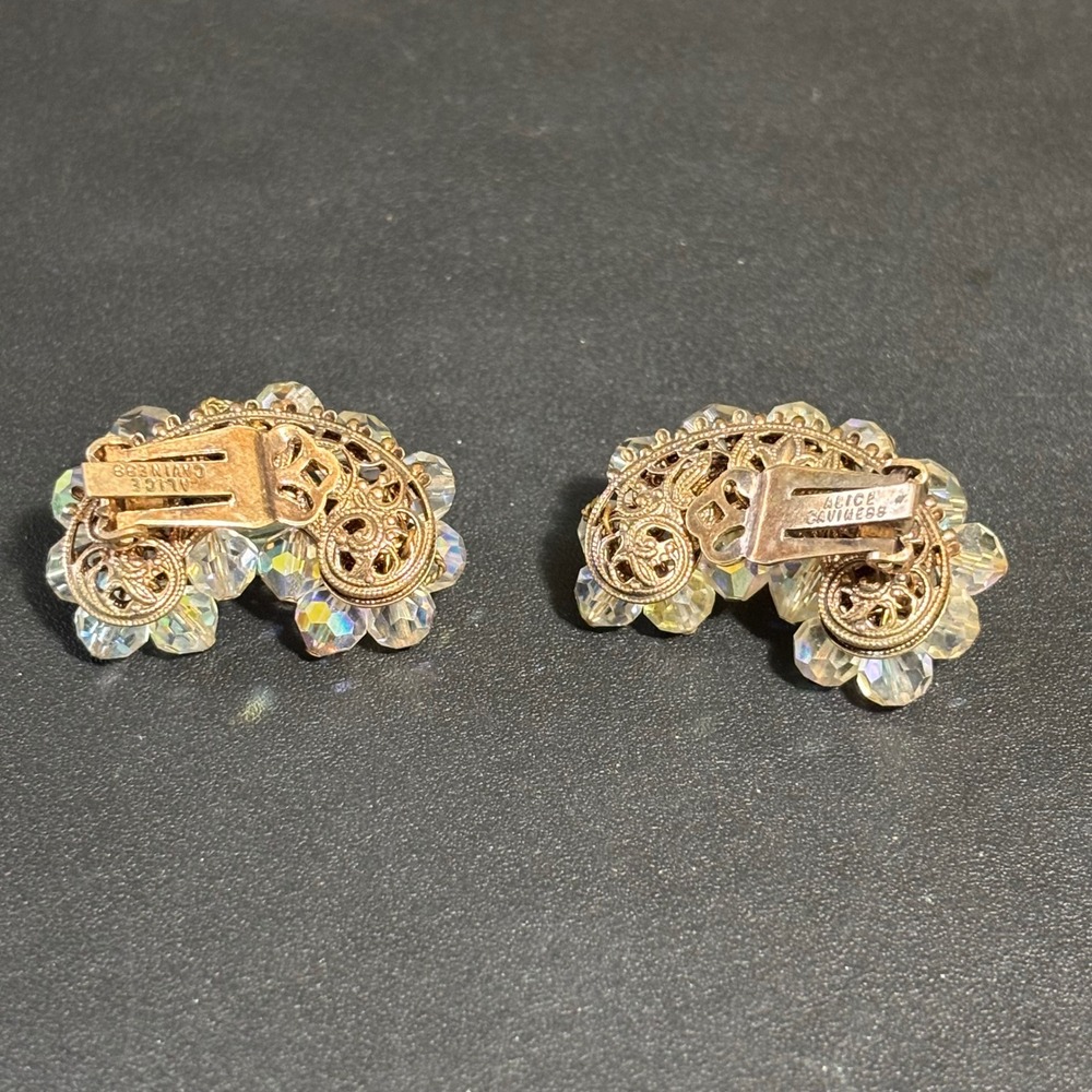 ALICE CAVINESS Clear AB Crystal Climber Gold-Tone Vintage Clip Earrings ER1 - Picture 10 of 10